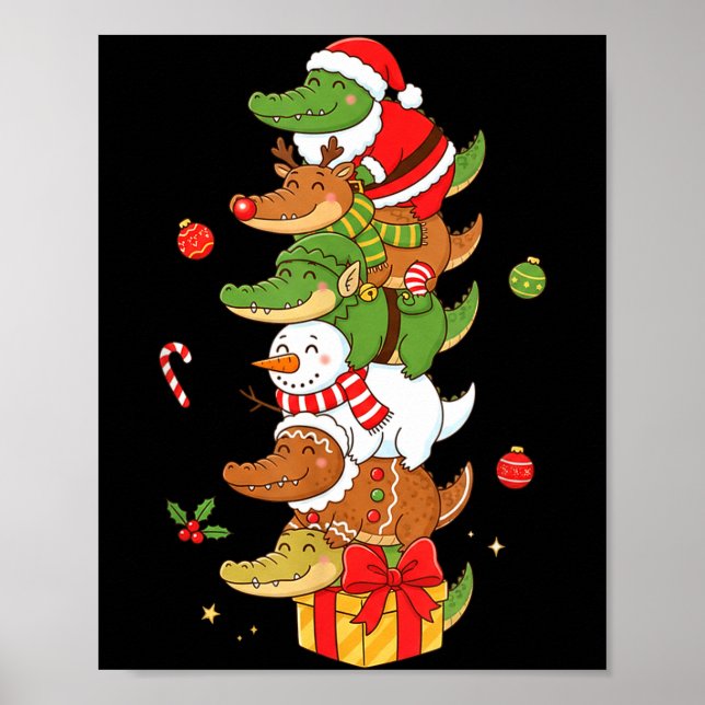 Póster Funny Alligator Santa Elf Snowman Christmas Womens (Frente)
