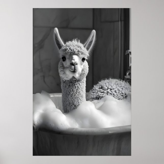 Póster Funny Alpaca Bubble Bath Art, Bathroom Print (Frente)