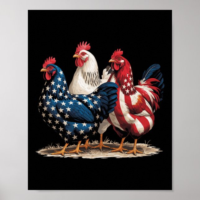Póster Funny American Flag Rooster Independence Day 4th O (Frente)