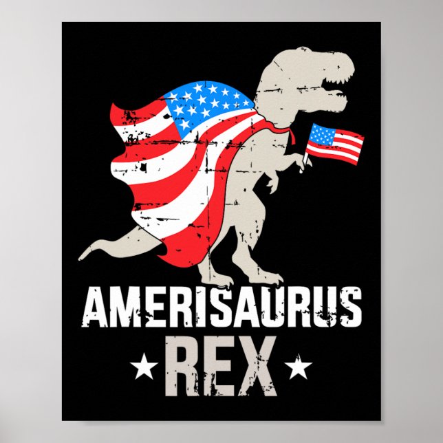 Póster Funny Amerisaurus Rex Dinosaur Independence Day 4t (Frente)