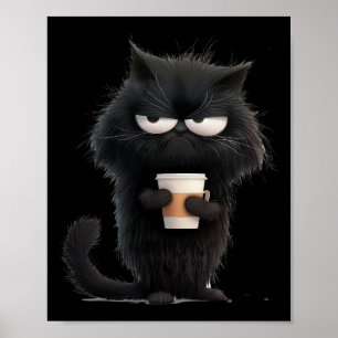 Póster Funny Angry Black Cat Tee Cute Café Lover Hombres 