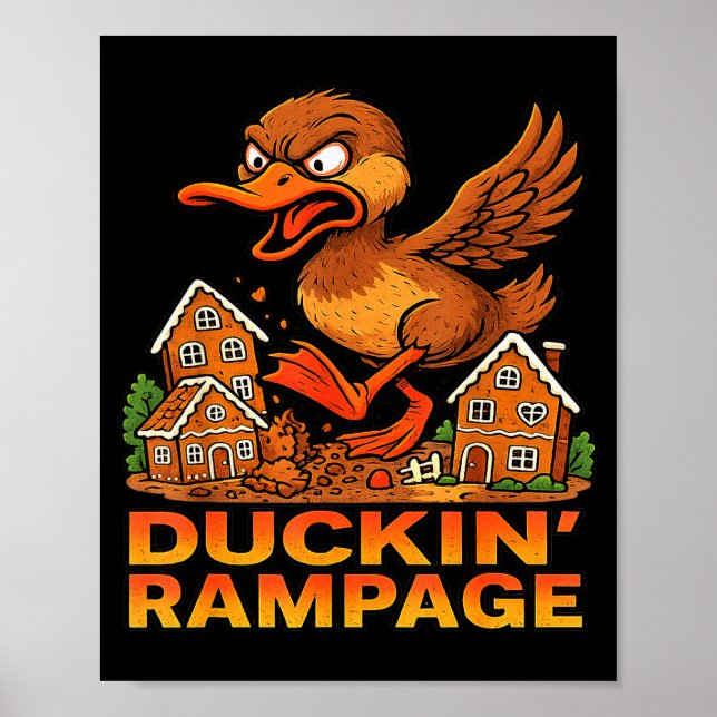 Póster Funny Angry Duck Unique Christmas Rampage Gingerbr (Frente)