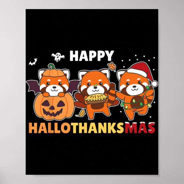 Póster Funny Animals For The Holidays Red Panda Christmas (Frente)