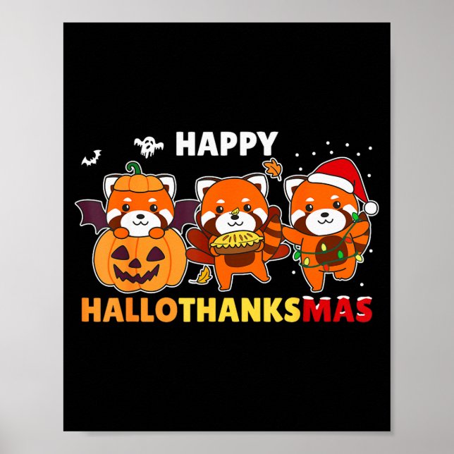 Póster Funny Animals For The Holidays Red Panda Christmas (Frente)