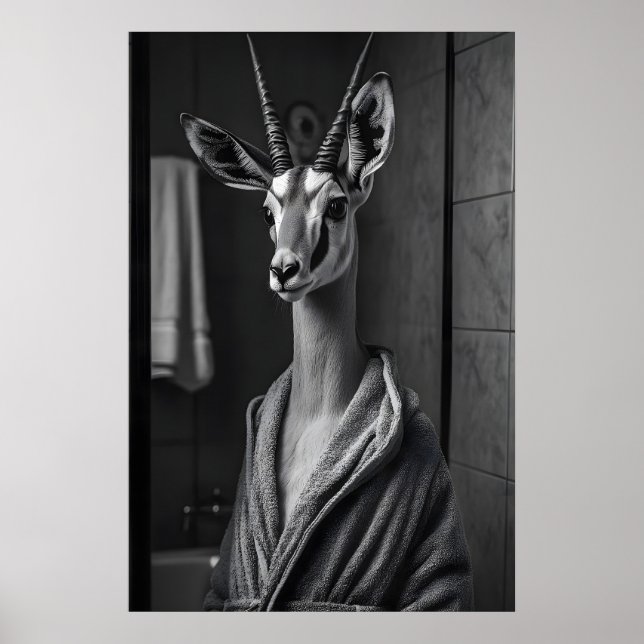Póster Funny Antelope in Bathrobe Print, Quirky Bathroom (Frente)