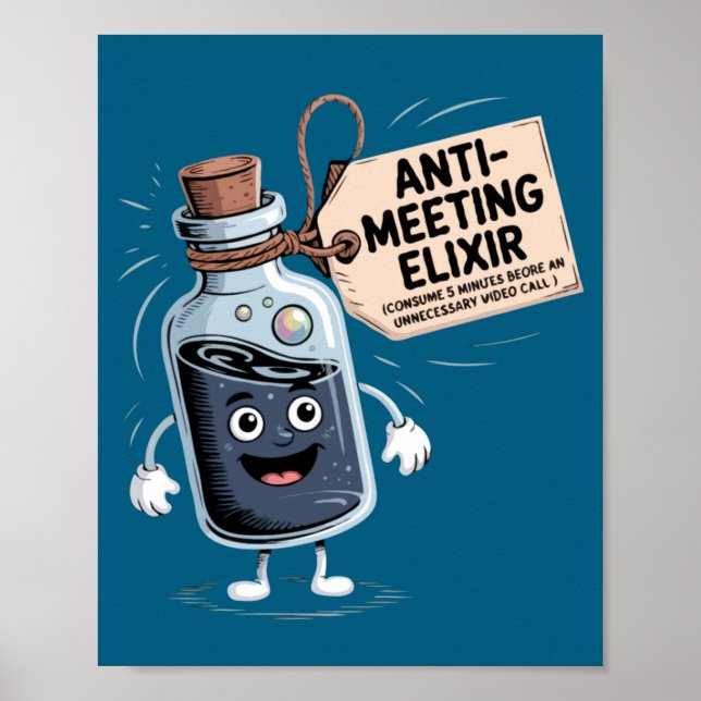 Póster Funny Anti Meeting Elixir Retro Cartoon Office H  (Frente)