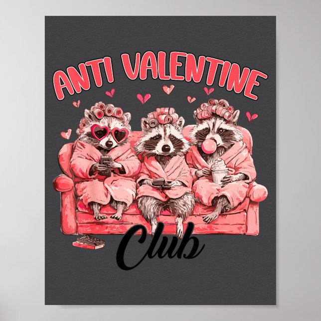 Póster Funny Anti Valentine Club Raccoon Heart Happy Vale (Frente)