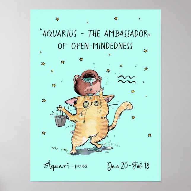 Póster Funny Aquarius poster Zodiac Cat Star poster de si (Frente)
