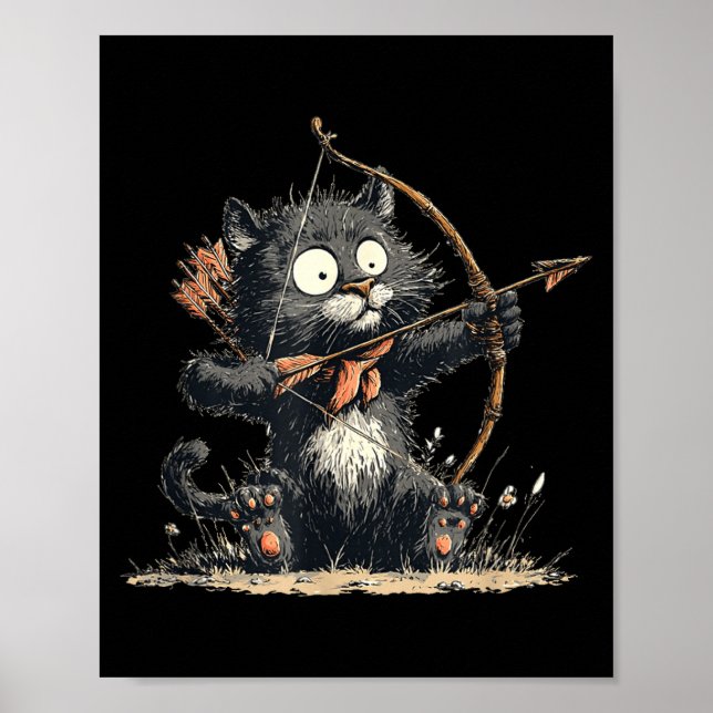Póster Funny Archer Cat With Bow And Arrow Graphic Costum (Frente)