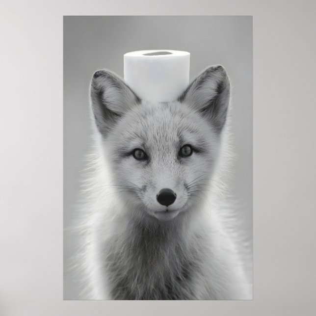 Póster Funny Arctic Fox Bathroom Print, Toilet Paper on (Frente)