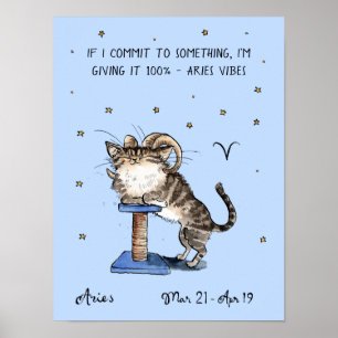 Póster Funny Aries poster Zodiac Cat Star poster de signo
