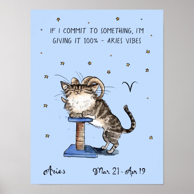 Póster Funny Aries poster Zodiac Cat Star poster de signo (Frente)