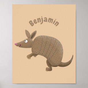 Póster Funny armadillo feliz personalizado ilustracion