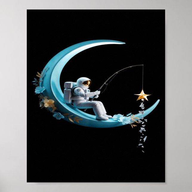 Póster Funny Astronaut Christmas Floral Chinoiserie Space (Frente)