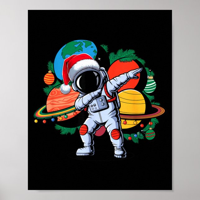 Póster Funny Astronaut Christmas Space Planets Santa Hat  (Frente)