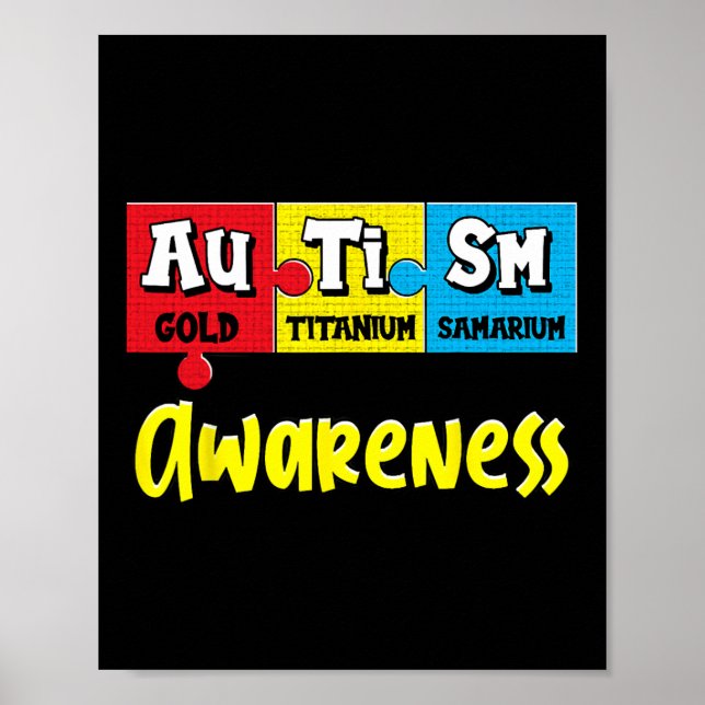 Póster Funny Autism Awareness Puzzle Chemical Periódica T (Frente)