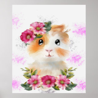 Póster Funny Baby Guinea Pig With Flower Gift Lovers