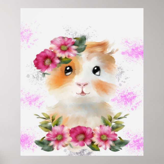 Póster Funny Baby Guinea Pig With Flower Gift Lovers (Frente)
