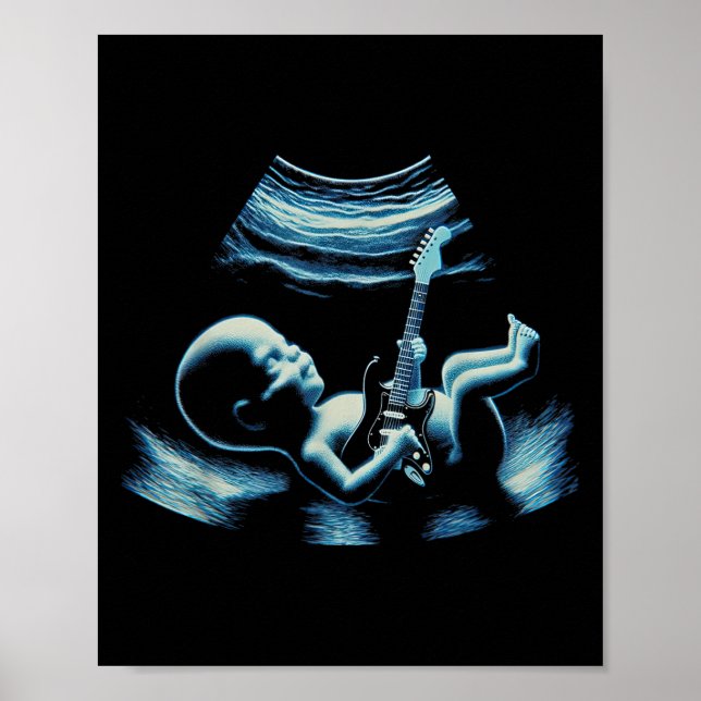 Póster Funny Baby Guitar Player Rock Music Pregnancy Anno (Frente)