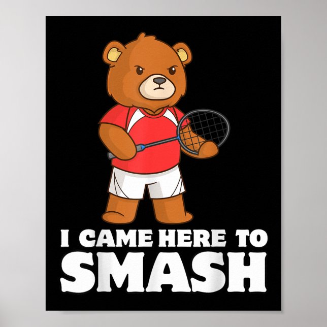 Póster Funny Badminton Competitive Bear Player Smasher (Frente)