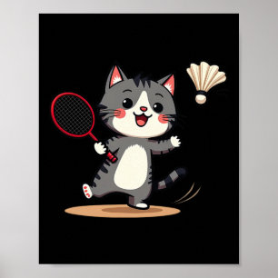 Póster Funny Badminton Cute Cat Racket Hombres Mujeres