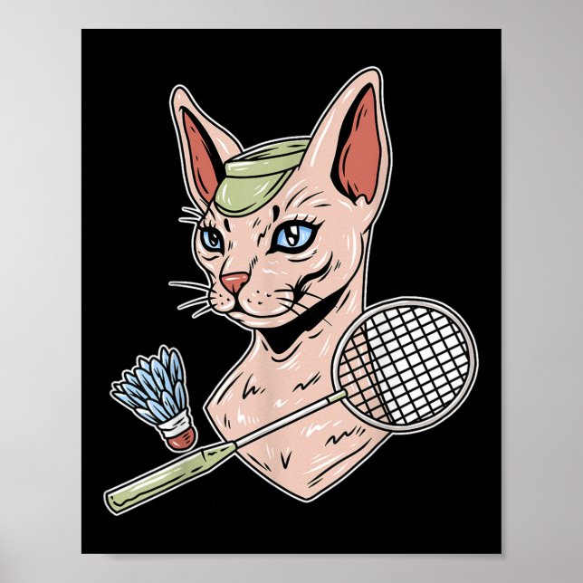 Póster Funny Badminton Devon Rex Cat Shuttle  (Frente)