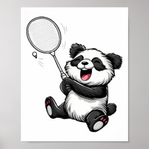 Póster Funny Badminton Panda Badminton Player Shuttle Rac