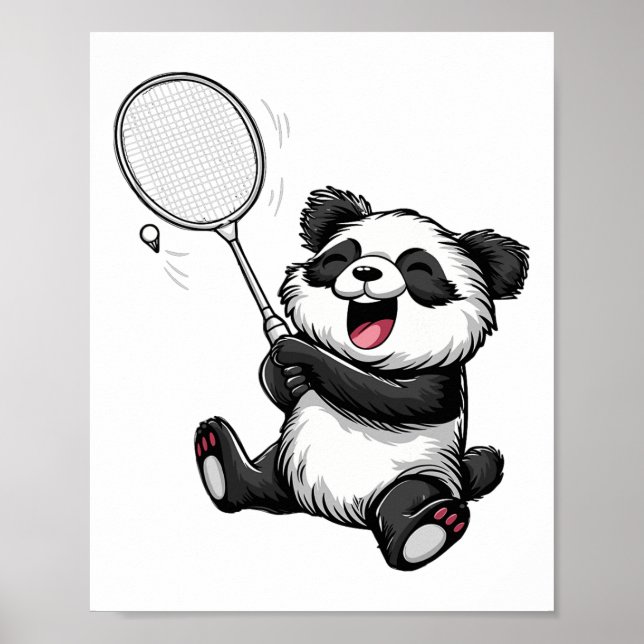 Póster Funny Badminton Panda Badminton Player Shuttle Rac (Frente)