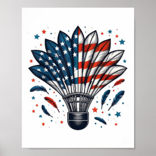 Póster Funny Badminton Shuttle Bandera Estadounidense 4 D