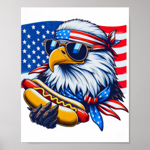 Póster Funny Bald Eagle Hotdog Bandera Americana 4 De Jul