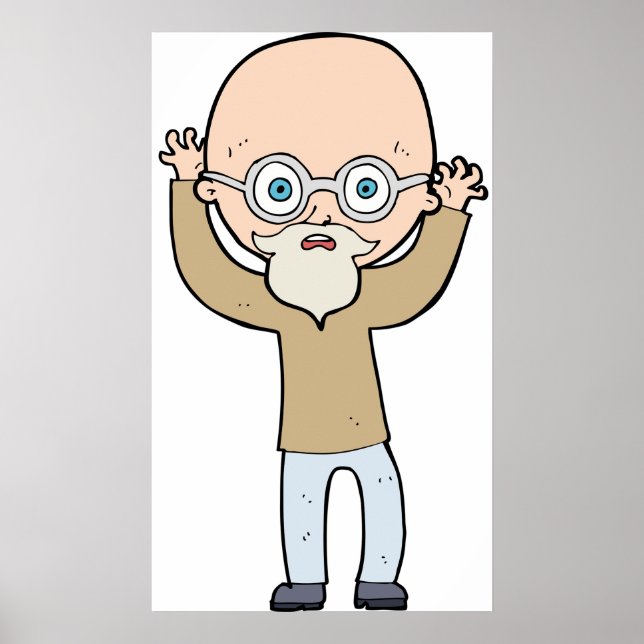 Póster Funny Bald Quirky Old Man with Beard (Frente)