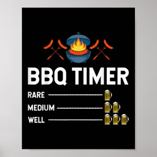 Póster Funny Barbecue Chef Bbq Timer Beer Fiesta