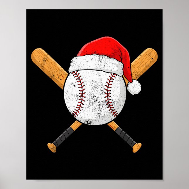 Póster Funny Baseball Ball Santa Hat Xmas Pajamas Players (Frente)