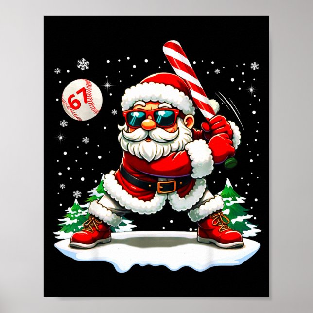 Póster Funny Baseball Santa 67 Christmas Xmas Pajamas Boy (Frente)
