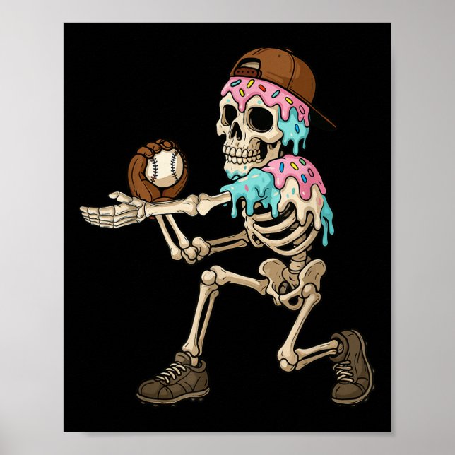 Póster Funny Baseball Skeleton Ice Cream Drip Baseball Bo (Frente)