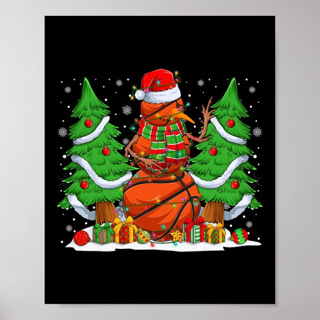 Póster Funny Basketball Balls Snowman Christmas Tree Ligh (Frente)