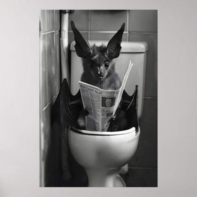 Póster Funny Bat Bathroom Print, Toilet Newspaper (Frente)