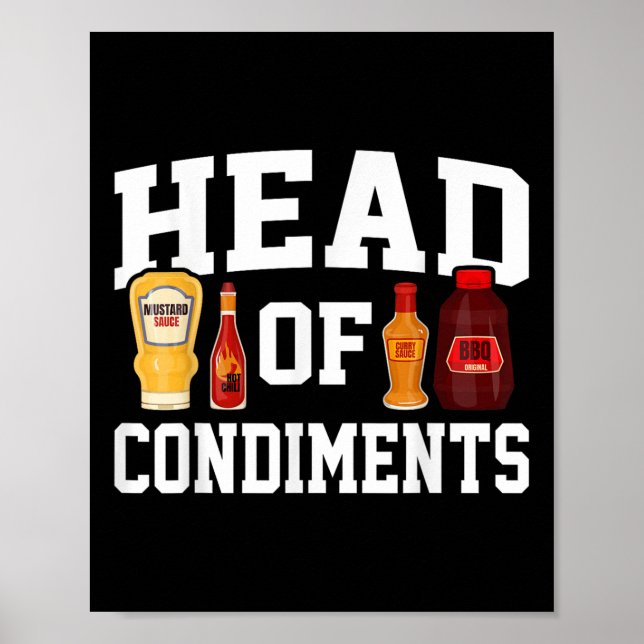 Póster Funny Bbq Head of Condiments Barbecue Gifts Grilli (Frente)