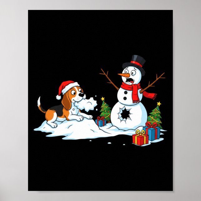 Póster Funny Beagle Snowman Christmas Tree Xmas Womens Me (Frente)