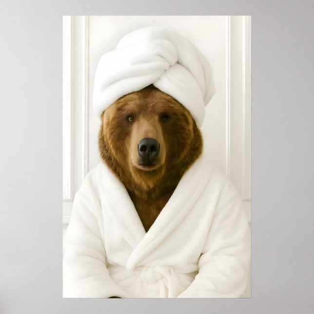 Póster Funny Bear Bathroom Print, Bear In Bathrobe (Frente)