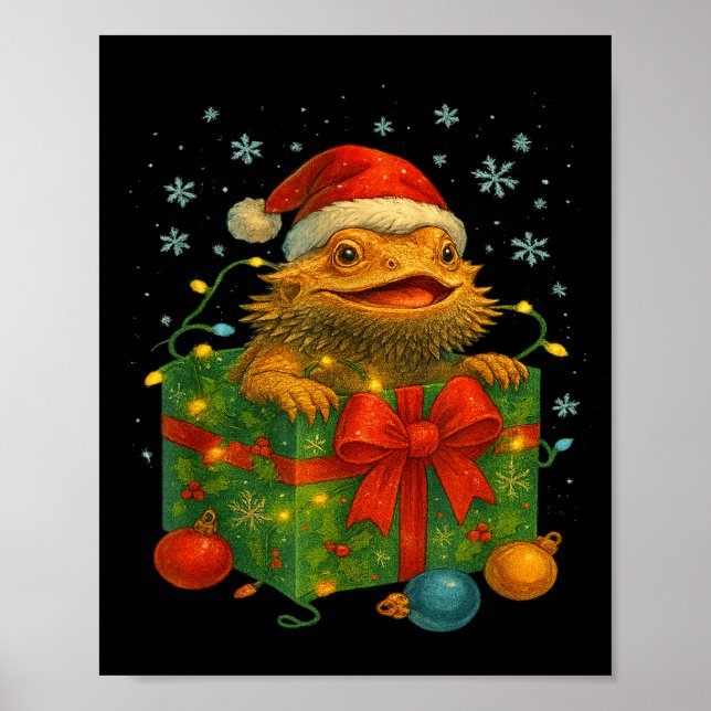 Póster Funny Bearded Dragons Santa Christmas Tree Lights  (Frente)
