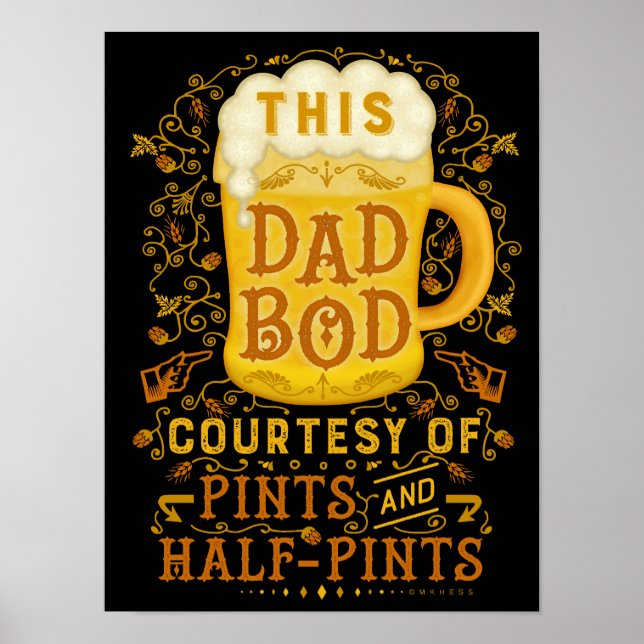 Póster Funny Beer Dad Bod Fathers Humorous Antique (Frente)
