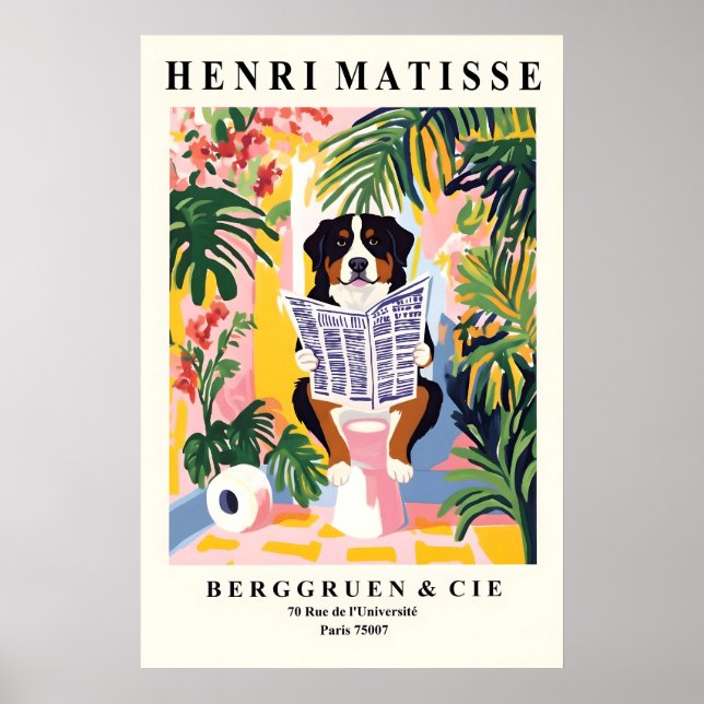 Póster Funny Bernese Mountain Dog Art - Matisse Style (Frente)