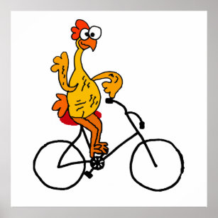 Póster Funny Bicicleta para pasear en voladizo de pollo