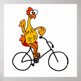 Póster Funny Bicicleta para pasear en voladizo de pollo