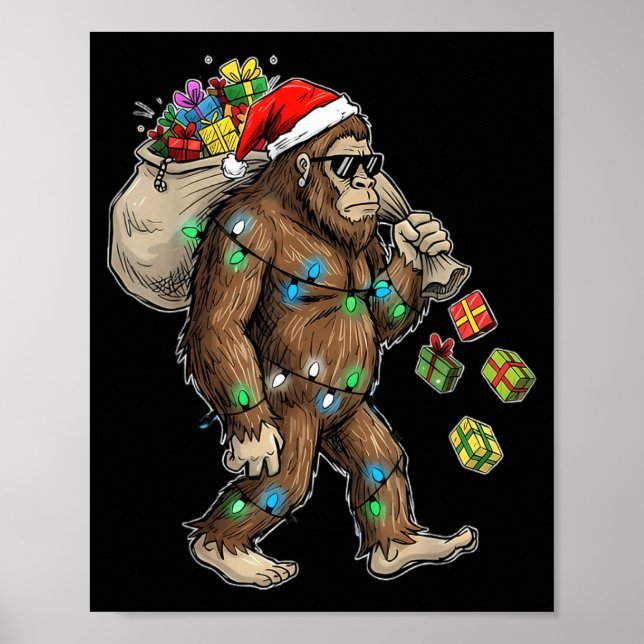 Póster Funny Bigfoot Christmas Tree Lights Xmas Boys Mens (Frente)