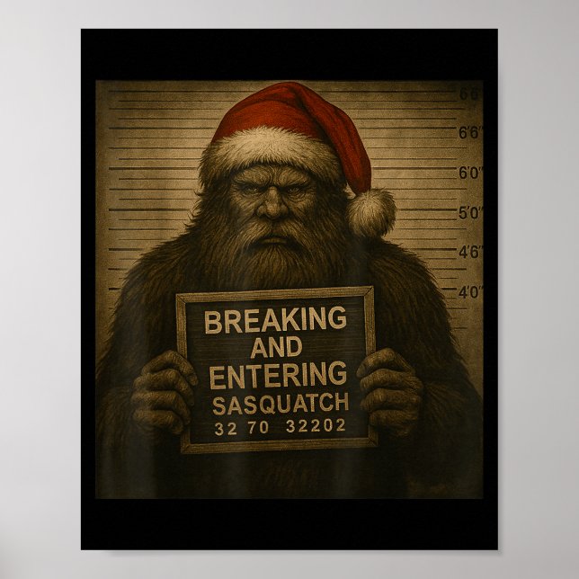 Póster Funny Bigfoot Christmas – Xmas Sasquatch Mugshot  (Frente)