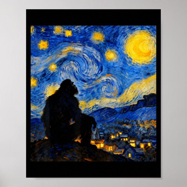 Póster Funny Bigfoot Graphic Van Gogh Style Sasquatch Sta (Frente)