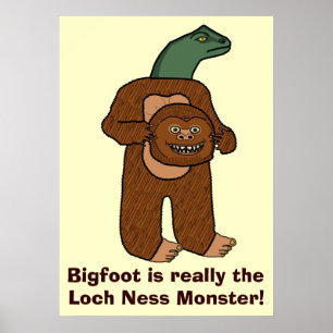Póster Funny Bigfoot Loch Ness Monster