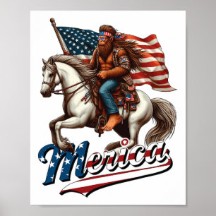 Póster Funny Bigfoot Merica Usa Mullet Byndana Horse Ridi